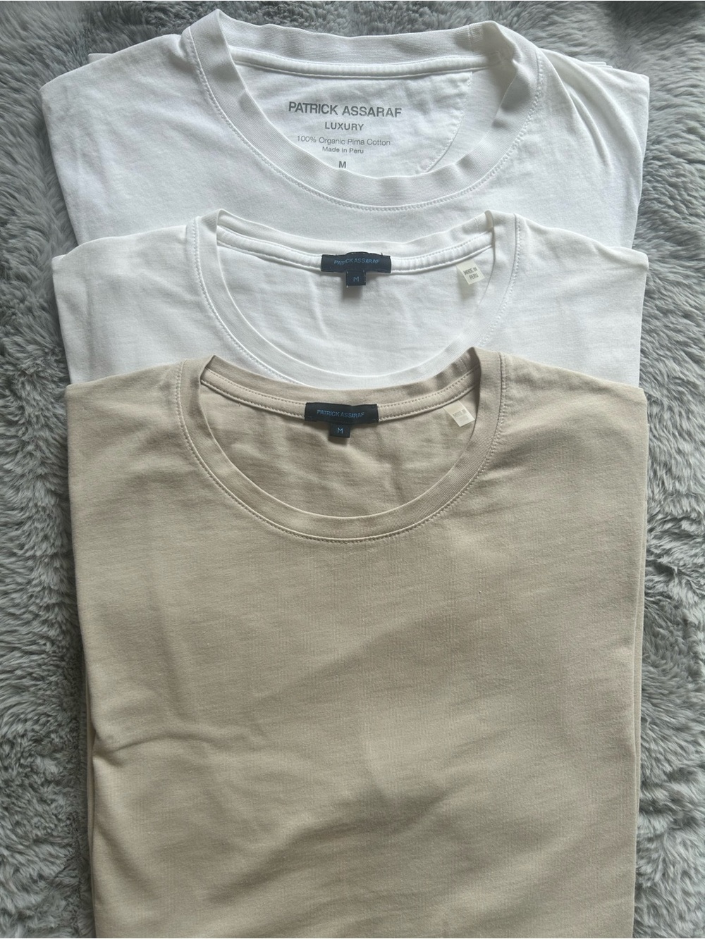 Patrick Assaraf Men’s Crew Neck Short Sleeve T-Shirt Pack — White & Beige